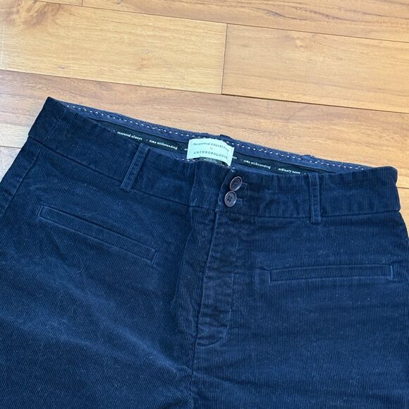 Women Anthropologie The Essential Corduroy Cropped Flare Trousers Dark Blue Sz 6 - Picture 4 of 10